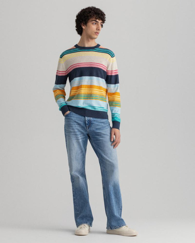 Gant Apparel Mens COTTON LINEN STRIPED C-NECK 105/MULTICOLOR