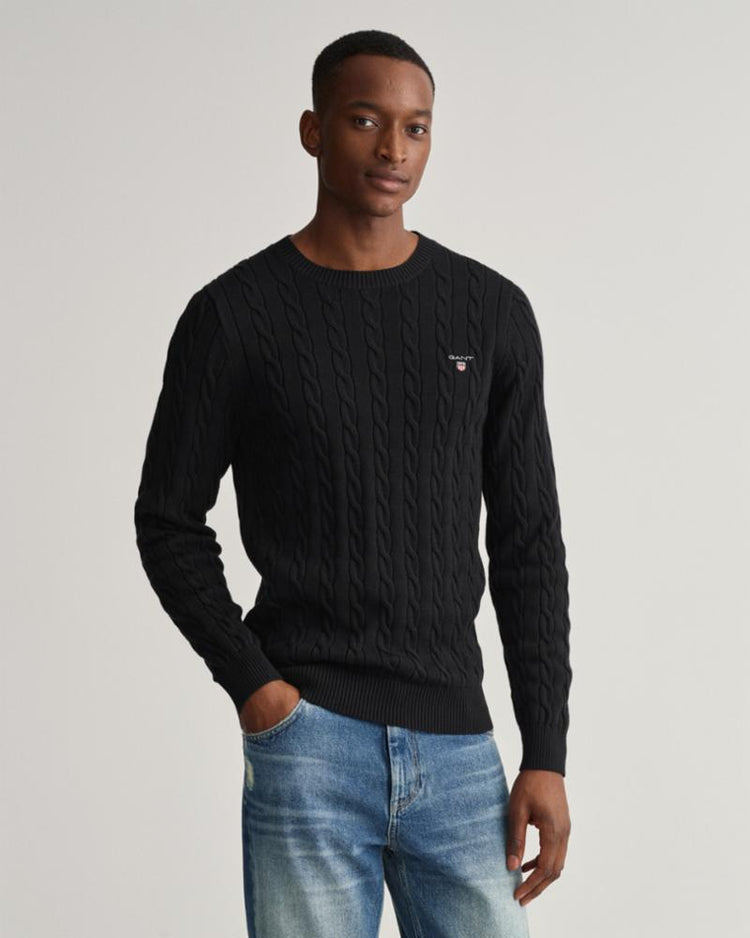 Gant Apparel Mens COTTON CABLE C-NECK 5/BLACK