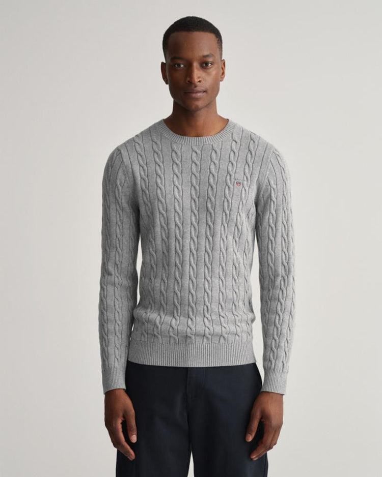 Gant Apparel Mens COTTON CABLE C-NECK 93/GREY MELANGE