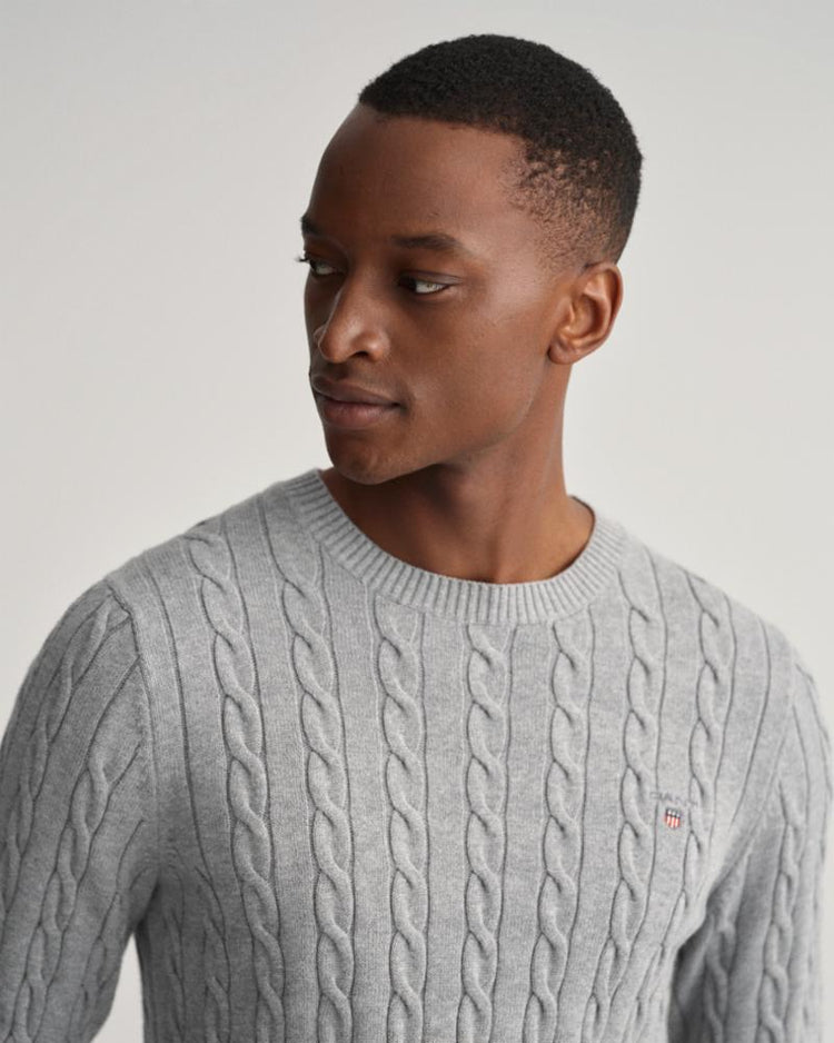 Gant Apparel Mens COTTON CABLE C-NECK 93/GREY MELANGE