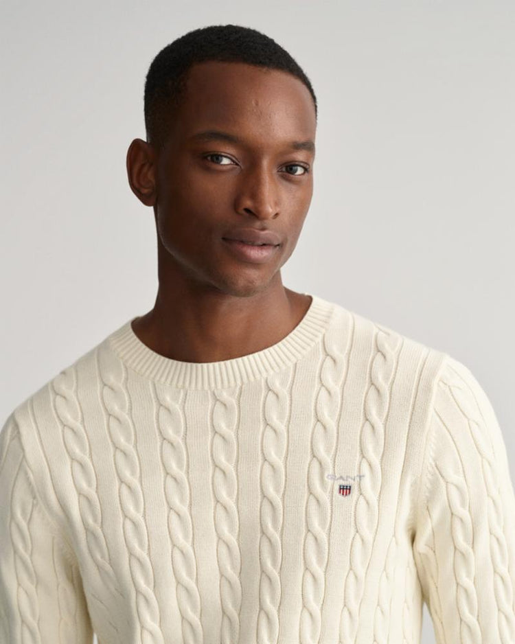 Gant Apparel Mens COTTON CABLE C-NECK 130/CREAM