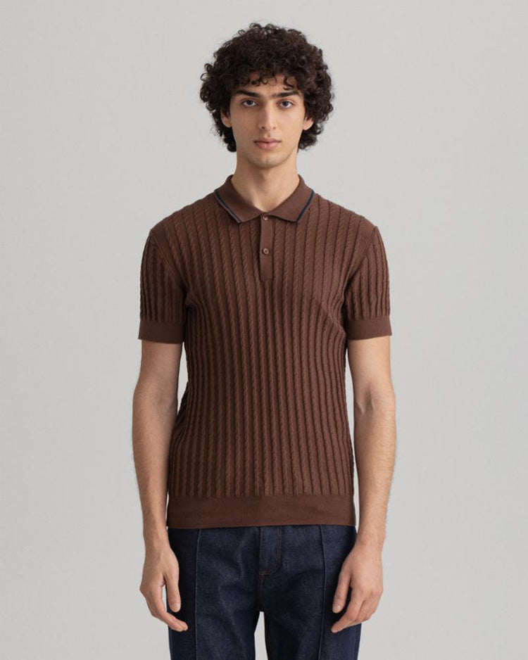 Gant Apparel Mens CABLE POLO SS 212/CHOCOLATE BROWN