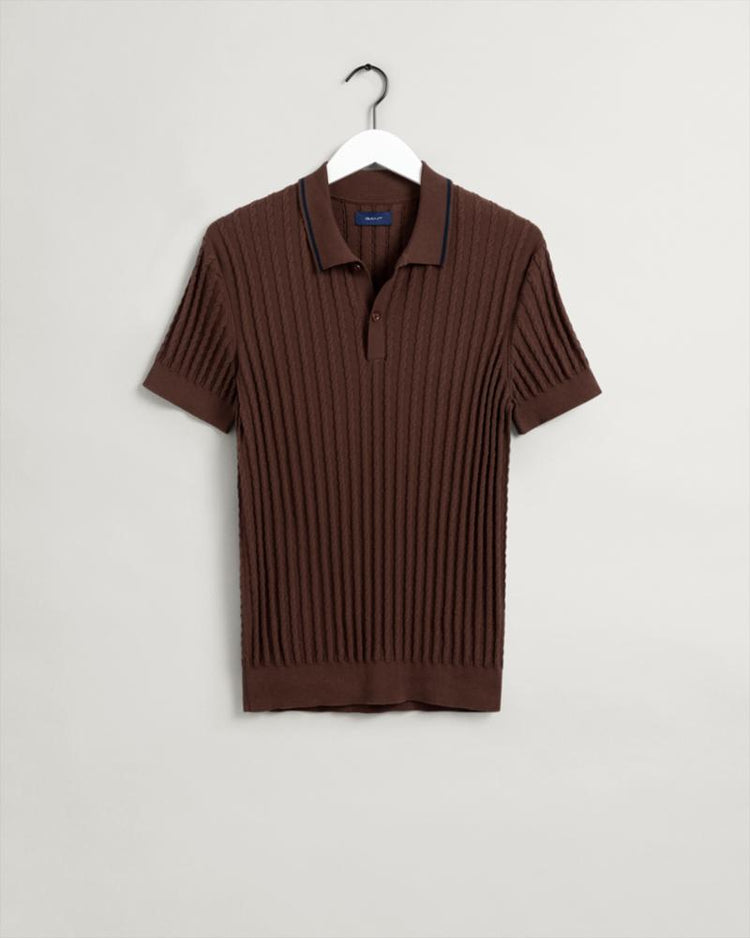 Gant Apparel Mens CABLE POLO SS 212/CHOCOLATE BROWN
