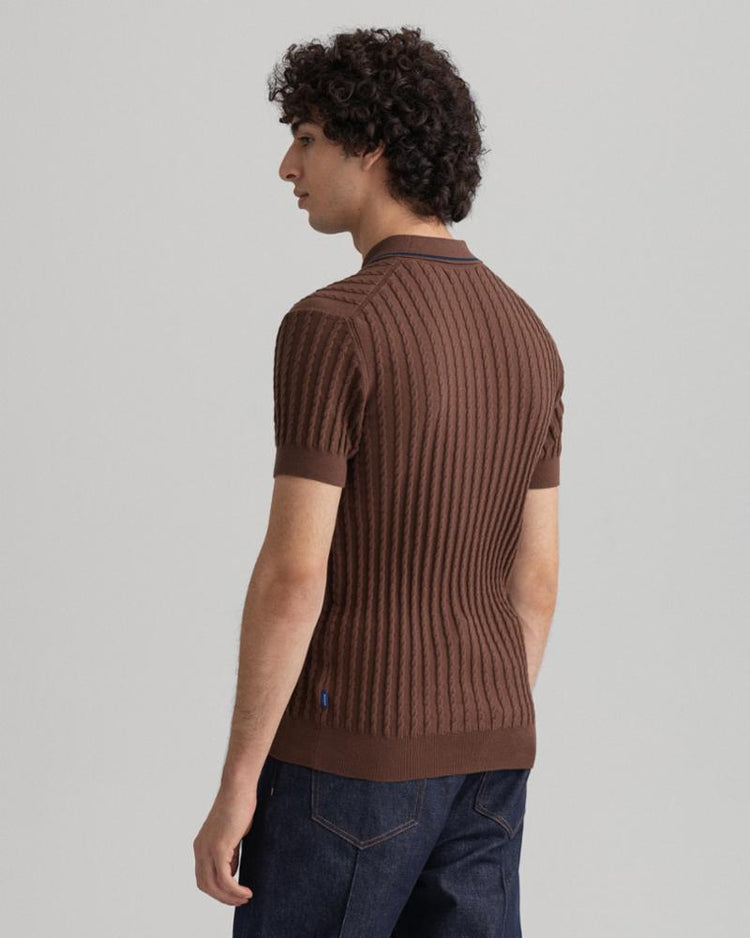 Gant Apparel Mens CABLE POLO SS 212/CHOCOLATE BROWN