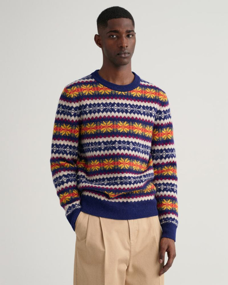 Gant Apparel Mens FAIR ISLE C-NECK 433/EVENING BLUE