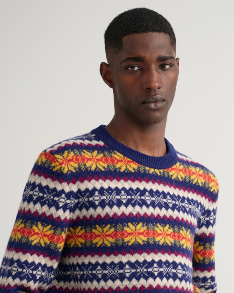 Gant Apparel Mens FAIR ISLE C-NECK 433/EVENING BLUE