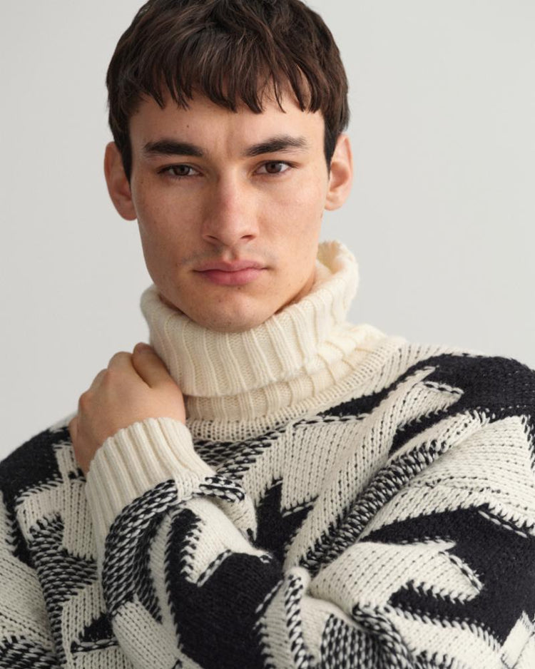 Gant Apparel Mens HOUNDSTOOTH ROLLNECK 130/CREAM