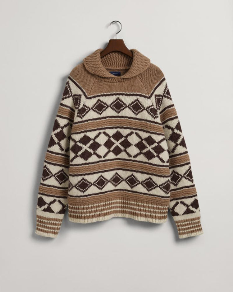 Gant Apparel Mens D2. OVERSIZED DIAMOND SWEATER 283/LT BROWN MELANGE