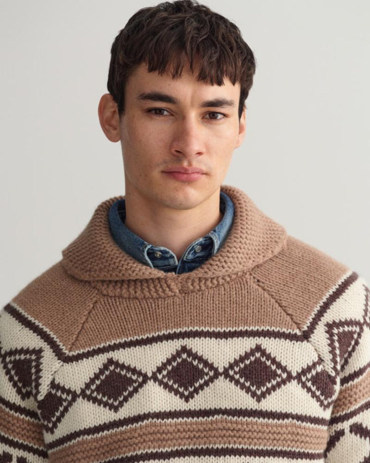 Gant Apparel Mens D2. OVERSIZED DIAMOND SWEATER 283/LT BROWN MELANGE