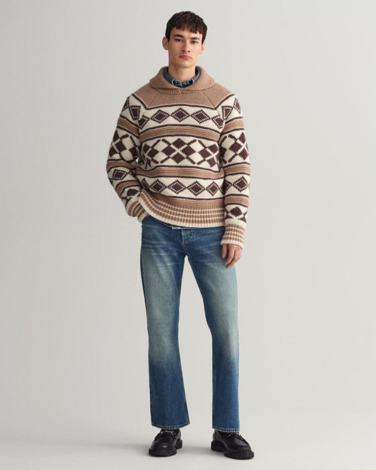 Gant Apparel Mens D2. OVERSIZED DIAMOND SWEATER 283/LT BROWN MELANGE