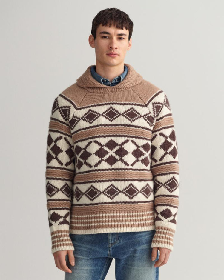 Gant Apparel Mens D2. OVERSIZED DIAMOND SWEATER 283/LT BROWN MELANGE
