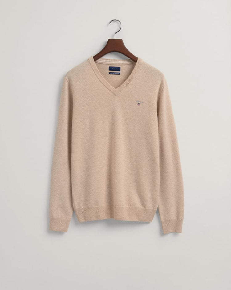 Gant Apparel Mens SUPERFINE LAMBSWOOL V-NECK 295/DK. SAND MELANGE