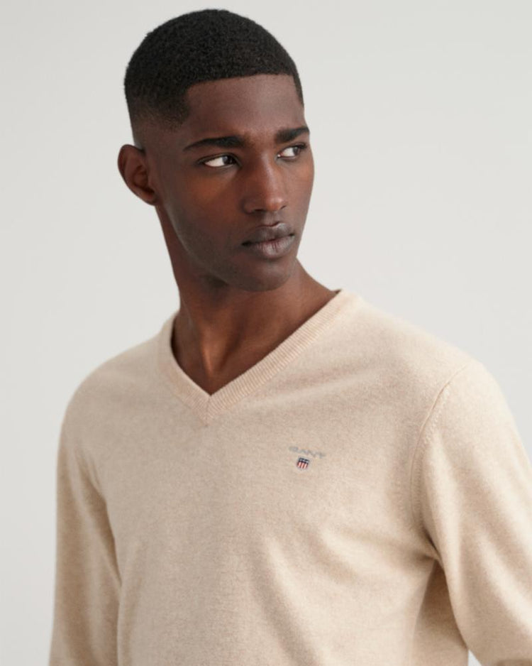 Gant Apparel Mens SUPERFINE LAMBSWOOL V-NECK 295/DK. SAND MELANGE