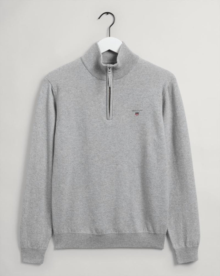 Gant Apparel Mens SUPERFINE LAMBSWOOL HALF ZIP 94/LIGHT GREY MELANGE