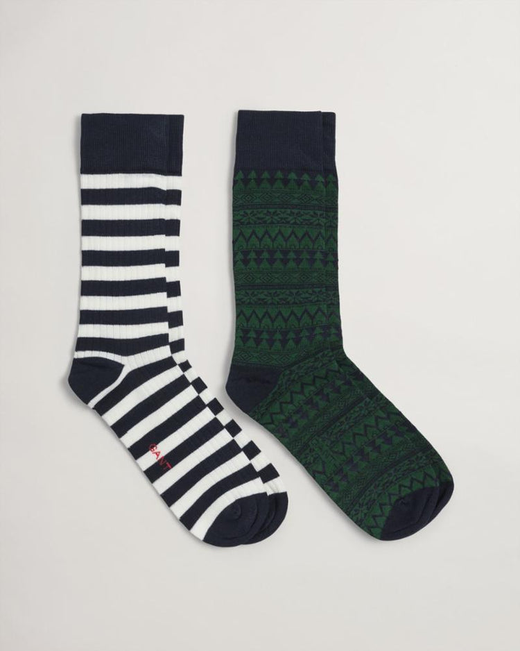 Gant Apparel Mens FAIRISLE SOCKS 2-PACK GIFT BOX 433/EVENING BLUE