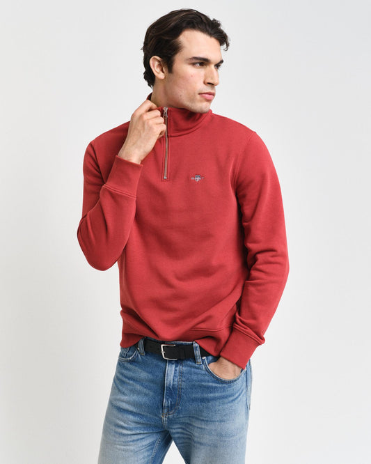 Gant Apparel Mens REG SHIELD HALF ZIP SWEAT 612/IRON RED