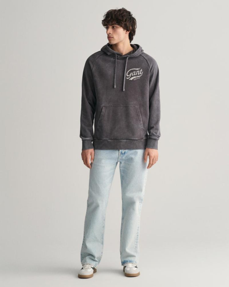 Gant Apparel Mens HEAVY WASH HOODIE 011/DARK GRAPHITE