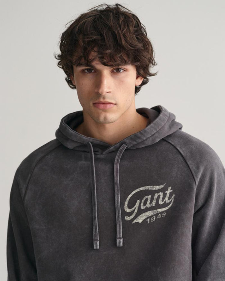 Gant Apparel Mens HEAVY WASH HOODIE 011/DARK GRAPHITE