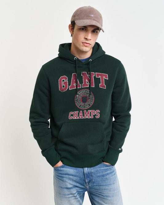 Gant Apparel Mens FRONT GRAPHIC SWEAT HOODIE 374-TARTAN/GREEN