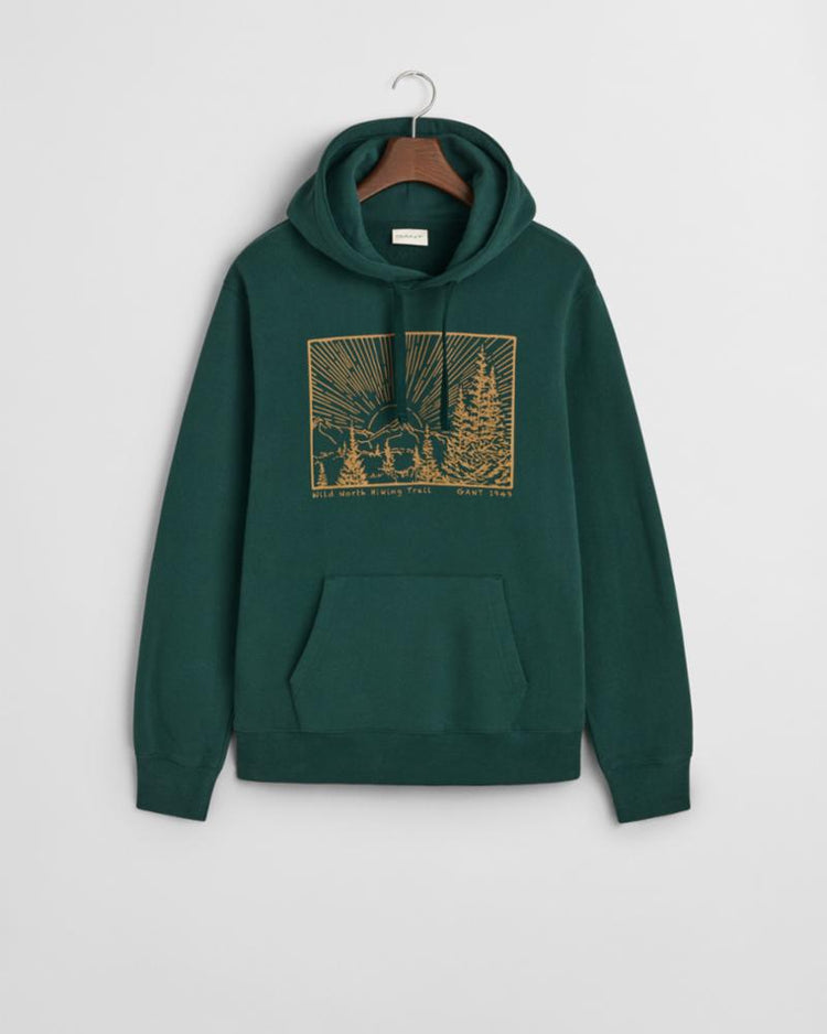 Gant Apparel Mens GRAPHIC SWEAT HOODIE 374/TARTAN GREEN