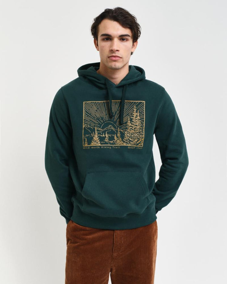 Gant Apparel Mens GRAPHIC SWEAT HOODIE 374/TARTAN GREEN