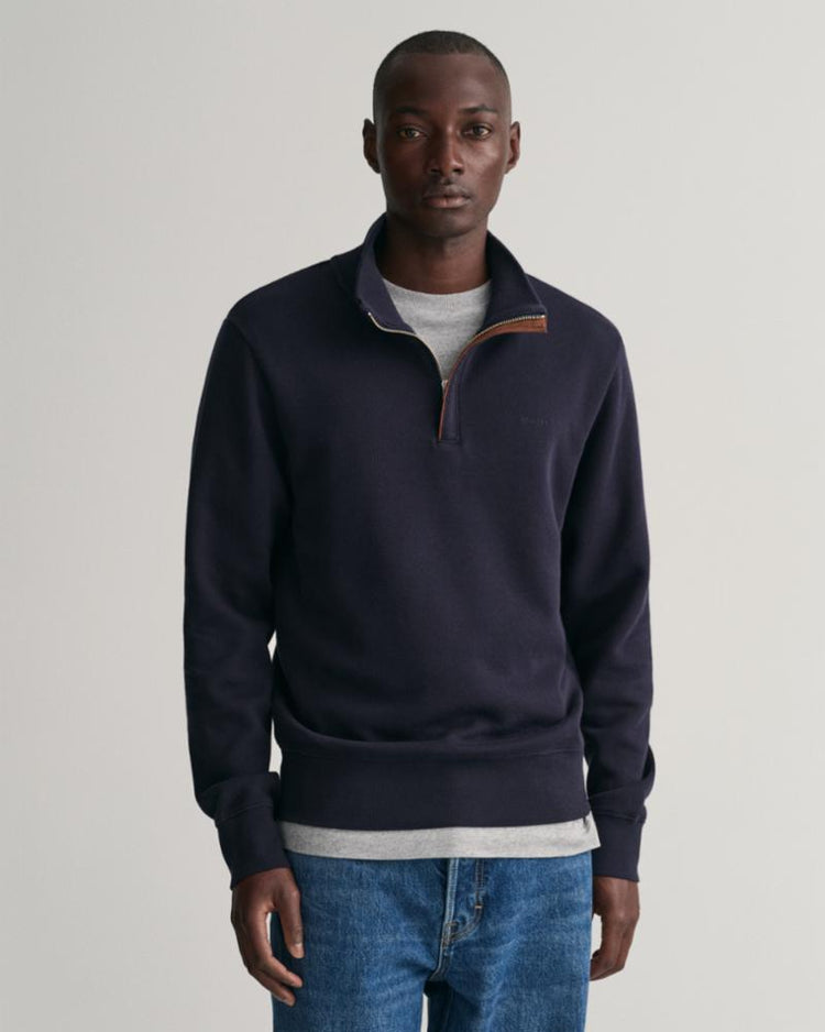 Gant Apparel Mens SACKER RIB HALF ZIP 433/EVENING BLUE