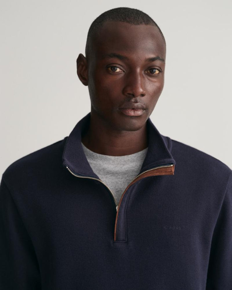 Gant Apparel Mens SACKER RIB HALF ZIP 433/EVENING BLUE