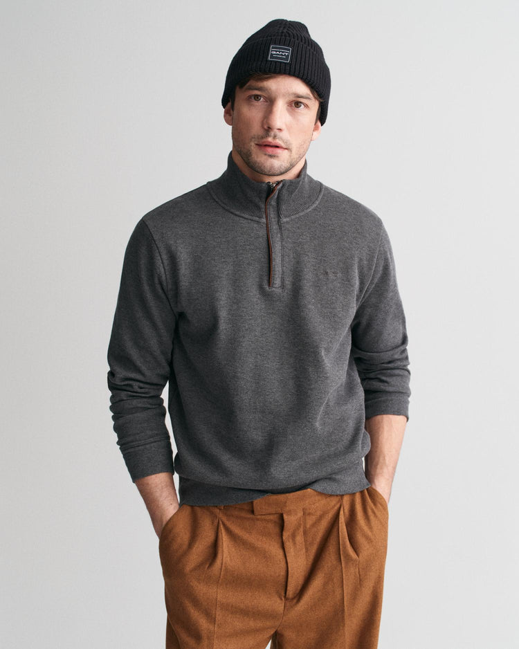 Gant Apparel Mens SACKER RIB HALF ZIP 095/ANTRACIT MELANGE