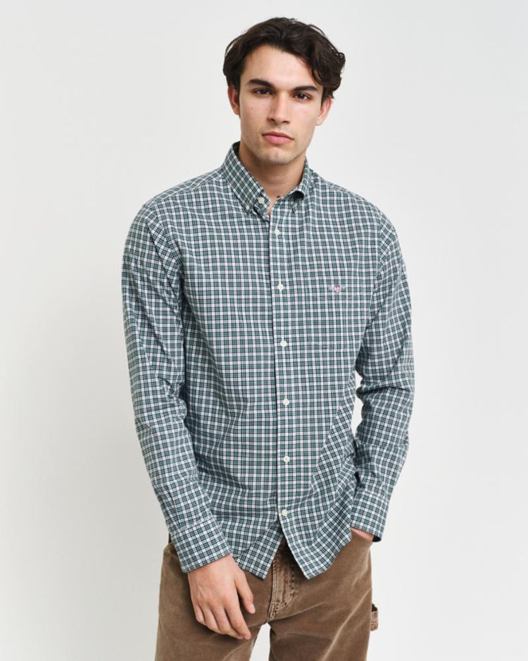 Gant Apparel Mens REG POPLIN SMALL CHECK SHIRT 373/DEEP FOREST GREEN