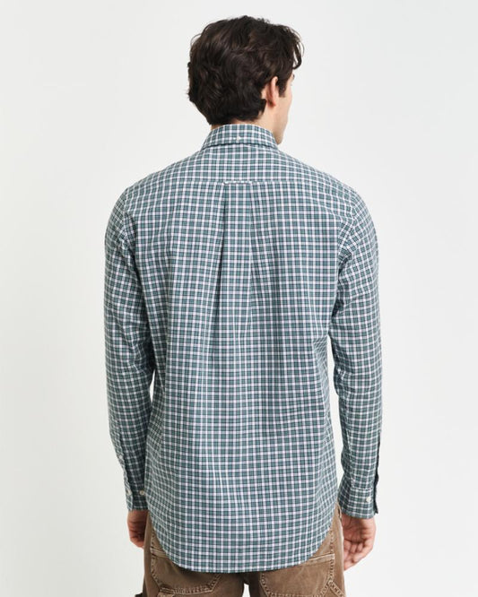 Gant Apparel Mens REG POPLIN SMALL CHECK SHIRT 373/DEEP FOREST GREEN