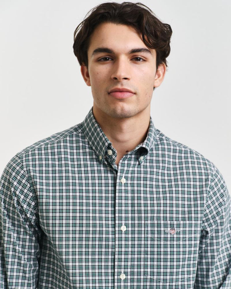 Gant Apparel Mens REG POPLIN SMALL CHECK SHIRT 373/DEEP FOREST GREEN