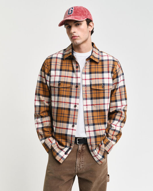 Gant Apparel Mens HERRINGBONE CHECK OVERSHIRT 227/WARM EARTH