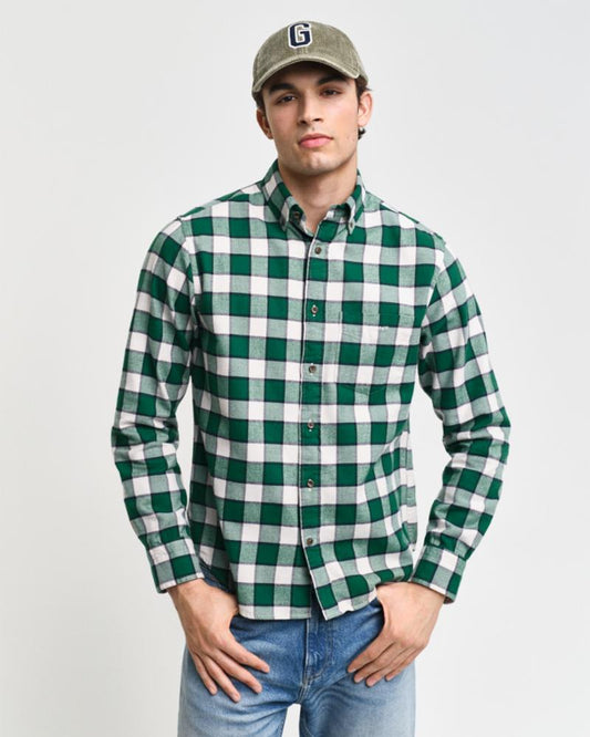 Gant Apparel Mens REG HERRINGBONE CHECK SHIRT 373/DEEP FOREST GREEN