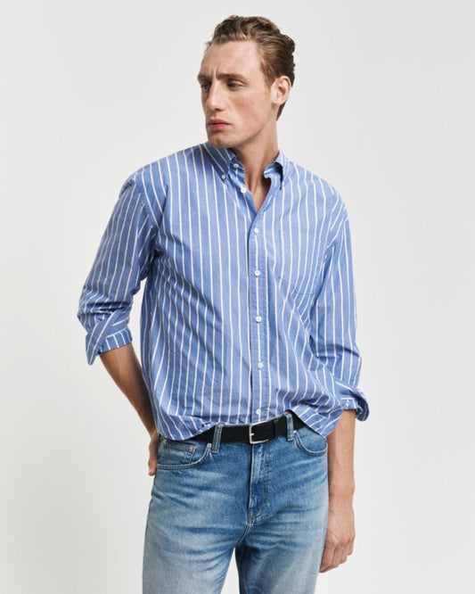 Gant Apparel Mens REL HERITAGE POPLIN STRIPE SHIRT 447/LAPIS BLUE