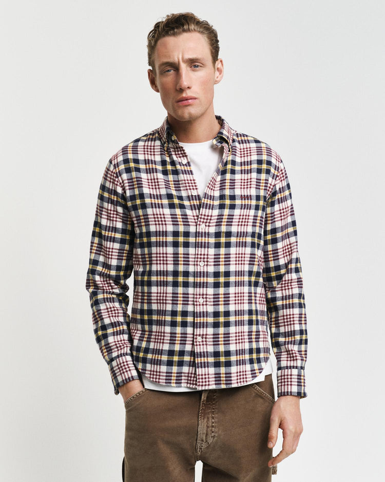 Gant Apparel Mens REG FLANNEL PLAID SHIRT 130/CREAM