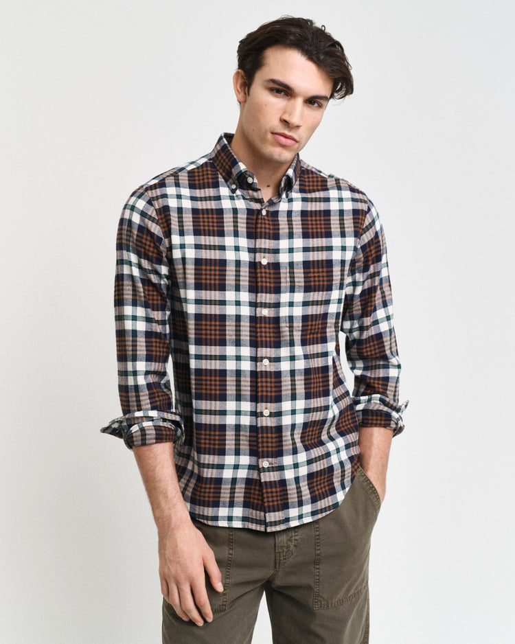 Gant Apparel Mens REG FLANNEL PLAID SHIRT 220/COCAO BROWN