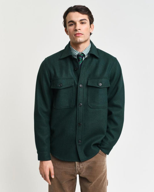 Gant Apparel Mens WOOL BLEND OVERSHIRT 374/TARTAN GREEN