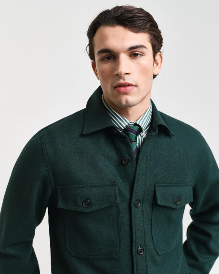 Gant Apparel Mens WOOL BLEND OVERSHIRT 374/TARTAN GREEN