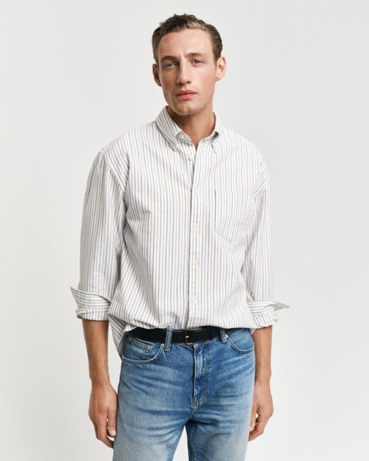 Gant Apparel Mens REL HERITAGE OXFORD STRIPE SHIRT 113/EGGSHELL