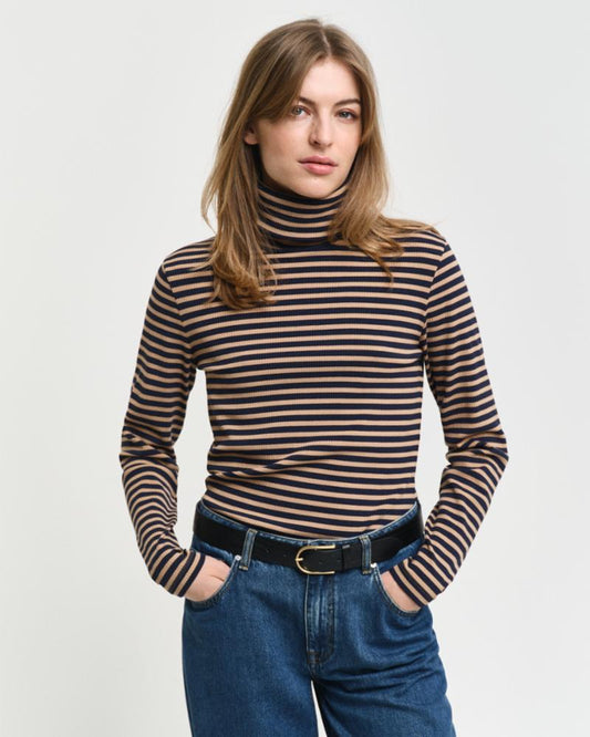 Gant Apparel Womens SLIM STRIPED RIB TURTLENECK 269/CARAMEL BEIGE