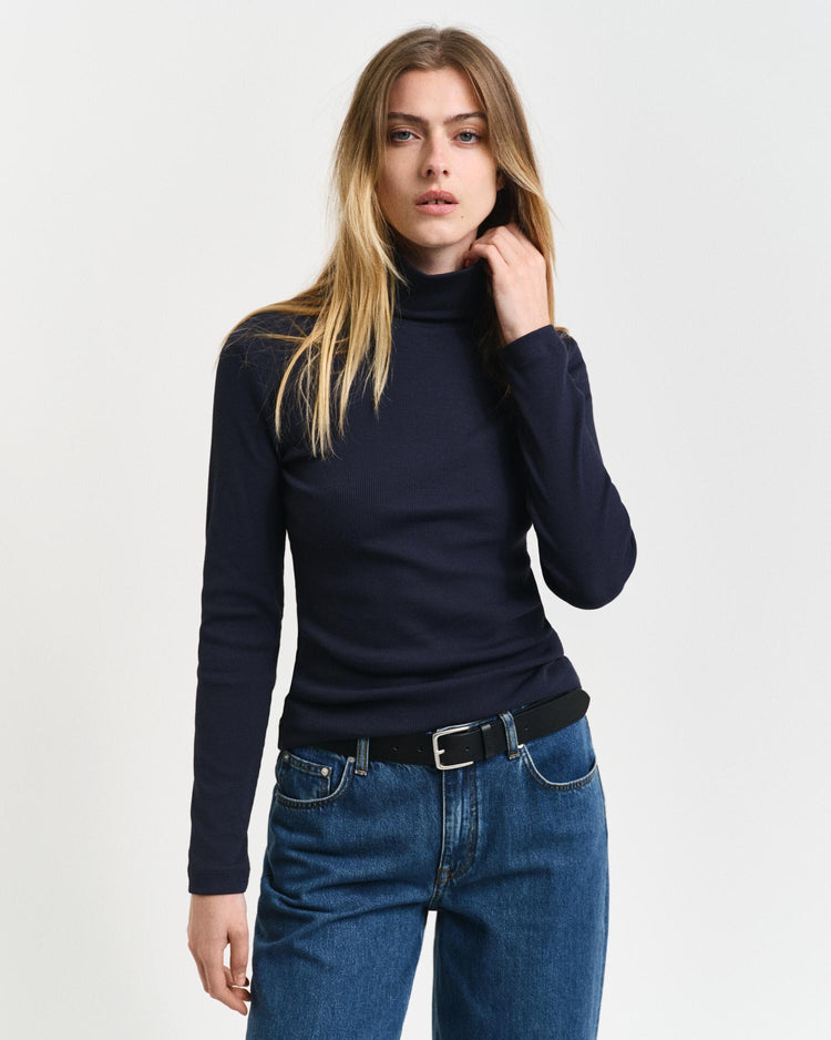 Gant Apparel Womens SLIM RIB TURTLENECK 433/EVENING BLUE