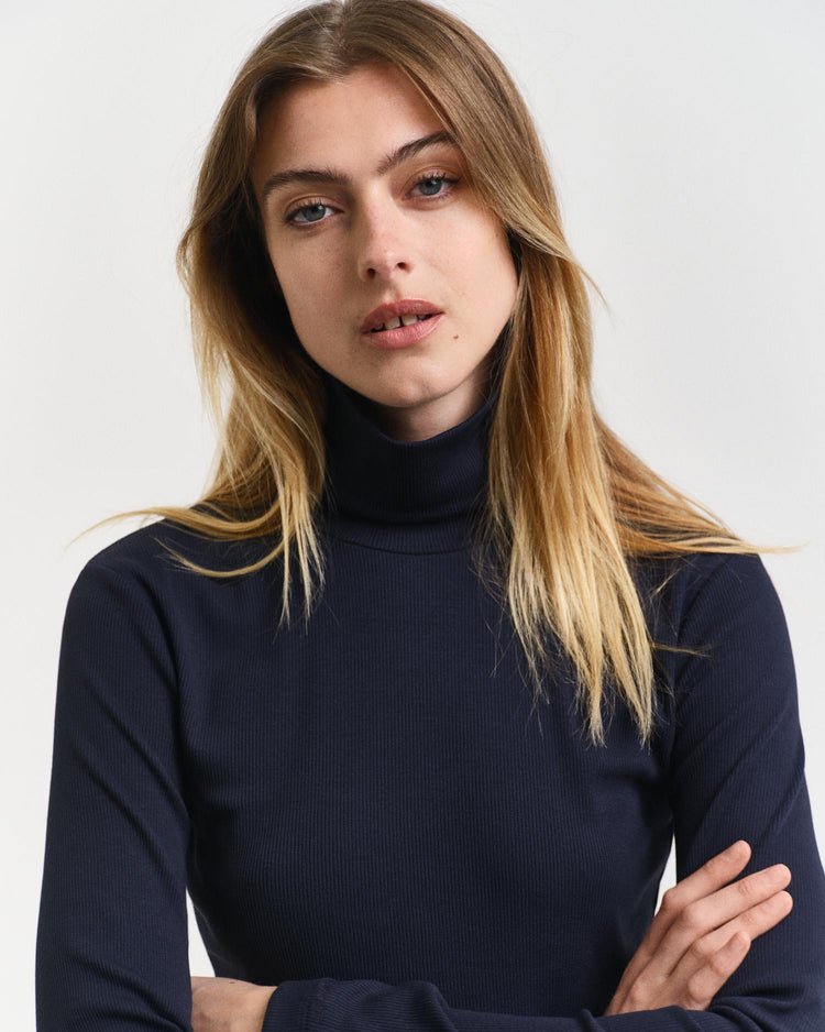 Gant Apparel Womens SLIM RIB TURTLENECK 433/EVENING BLUE