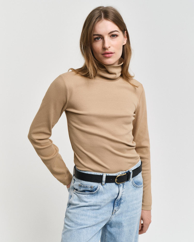 Gant Apparel Womens SLIM RIB TURTLENECK 269/CARAMEL BEIGE