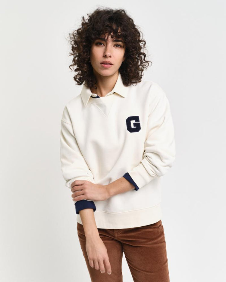 Gant Apparel Womens G BADGE C NECK SWEAT 130/CREAM