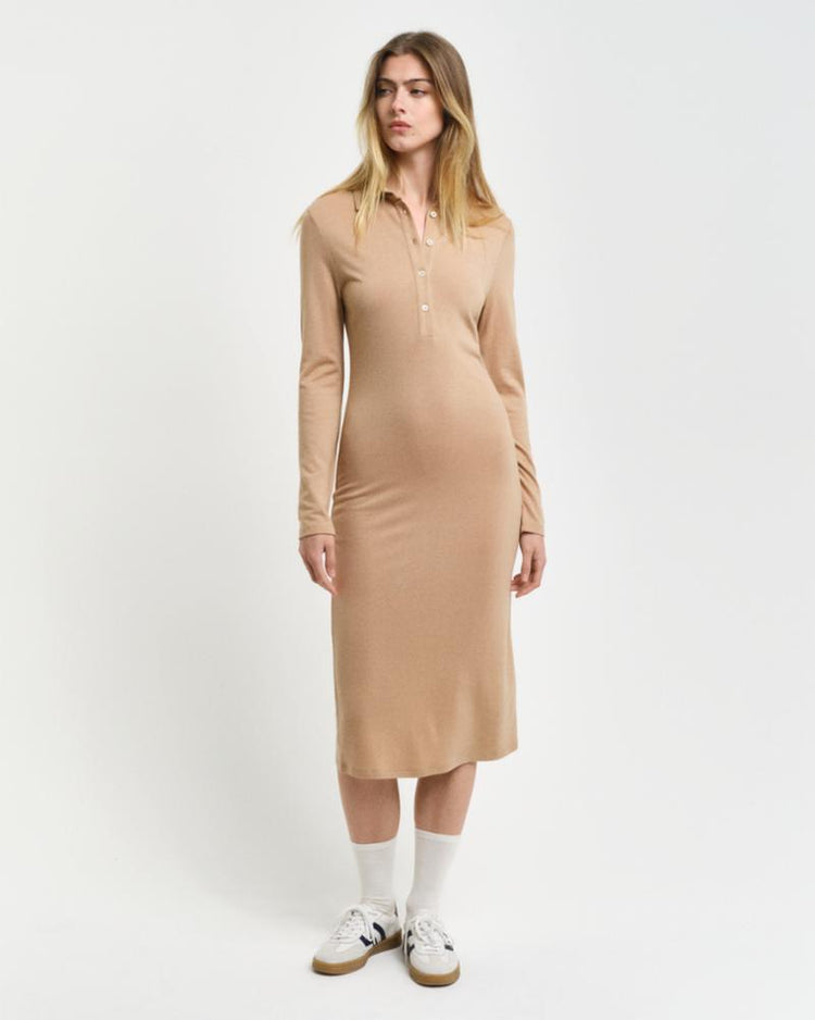 Gant Apparel Womens SLIM LS WOOL JERSEY DRESS 269/CARAMEL BEIGE