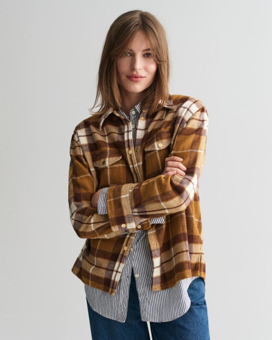 Gant Apparel Womens CHECK FLANNEL OVERSHIRT 244/CUMIN BEIGE