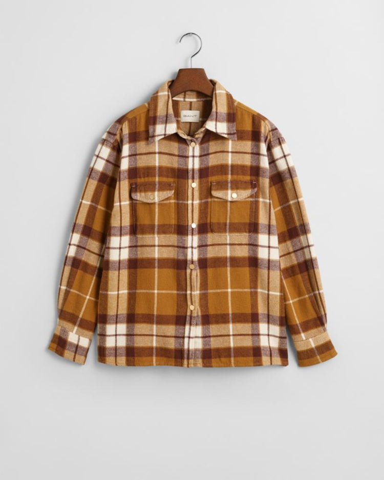 Gant Apparel Womens CHECK FLANNEL OVERSHIRT 244/CUMIN BEIGE