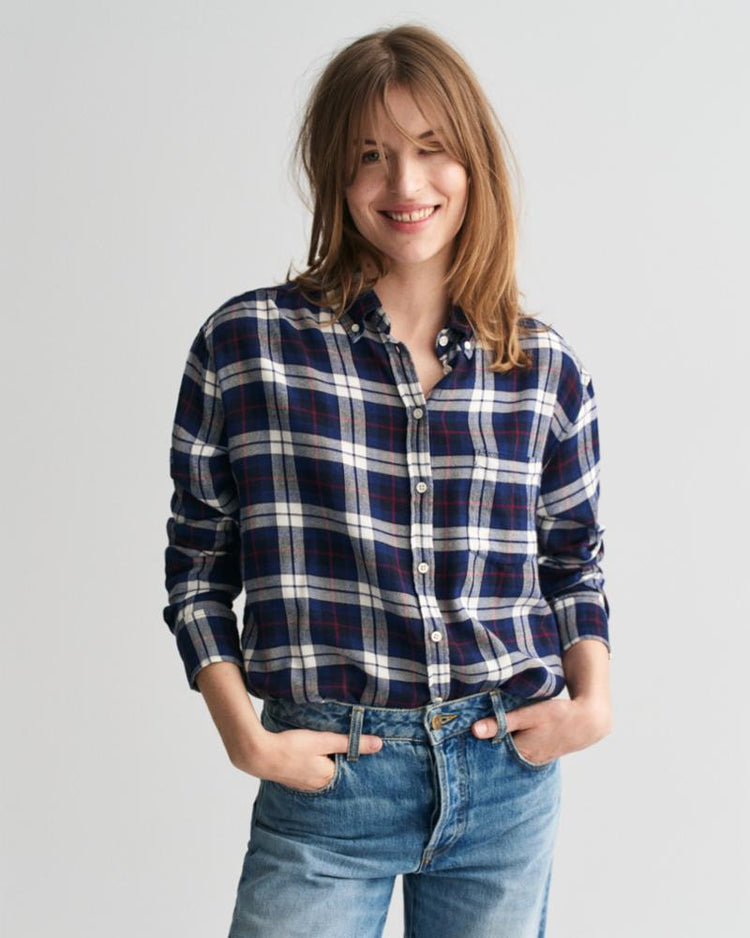 Gant Apparel Womens REL CHECKED FLANNEL BD SHIRT 409/CLASSIC BLUE