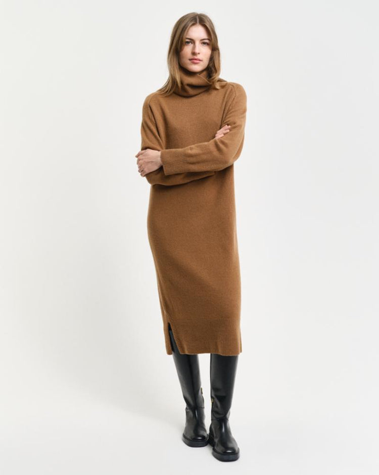 Gant Apparel Womens HERRINGBONE DETAIL ROLLNECK DRESS 220/COCAO BROWN