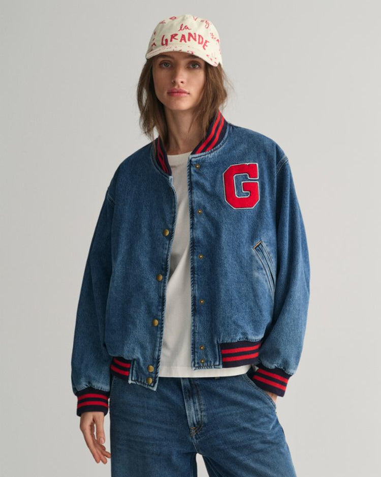 Gant Apparel Womens DENIM VARSITY  JACKET 982/SEMI LIGHT BLUE BROKEN IN